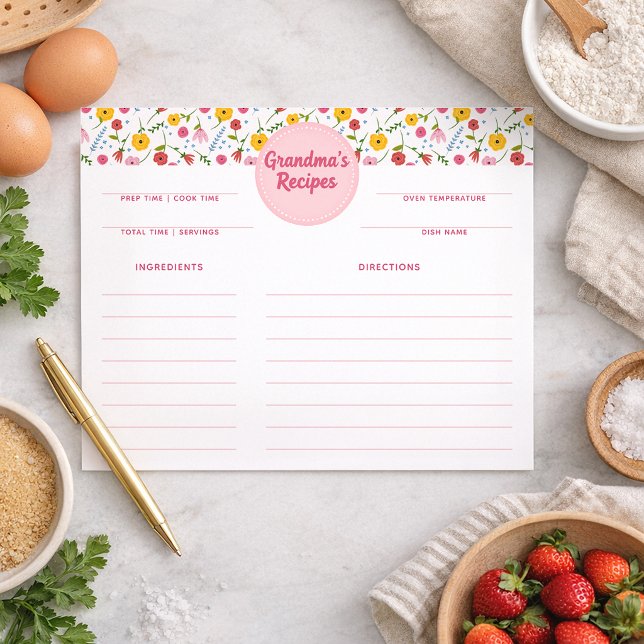 Cartes de recettes florales de grand-mère (Grandma's Recipe Card)