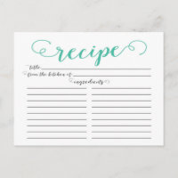 Cartes de recettes Jade Script Fête des mariées mo