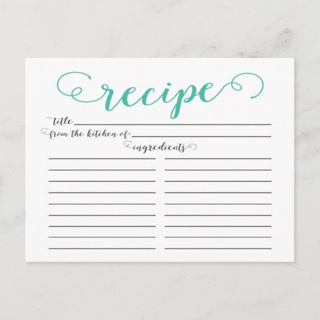 Cartes de recettes Jade Script Fête des mariées mo (Devant)
