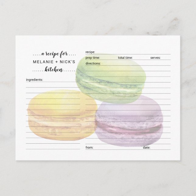 Cartes de recettes Macarons, grande idée de douche (Devant)