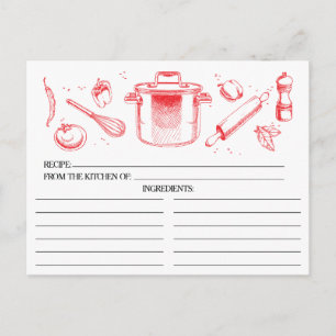 Cartes de recettes Red Sketched Kitchen Tools