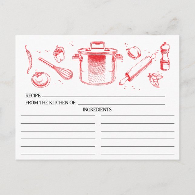 Cartes de recettes Red Sketched Kitchen Tools (Devant)