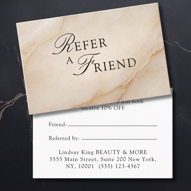 Cartes de recommandation en marbre beige de salon  (Elegant Salon Beige Marble Referral Cards)