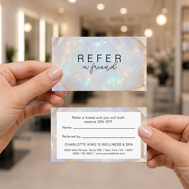Cartes de recommandation en marbre holographique o (Refer a Friend! Opal Holographic Marble Referral Cards)