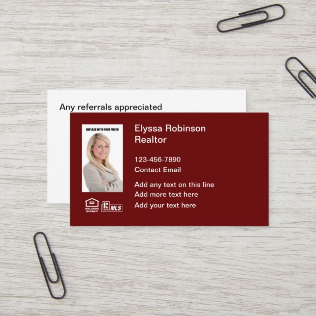Cartes de recommandation pour agents immobiliers p (Devant/Arrière en situation)