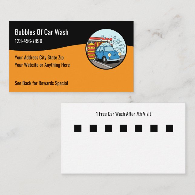 Cartes de récompense pour entreprise de lavage de  (Devant / Derrière)