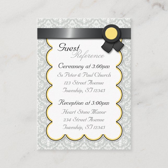Cartes de référence pour les invités Mariage damas (Devant)