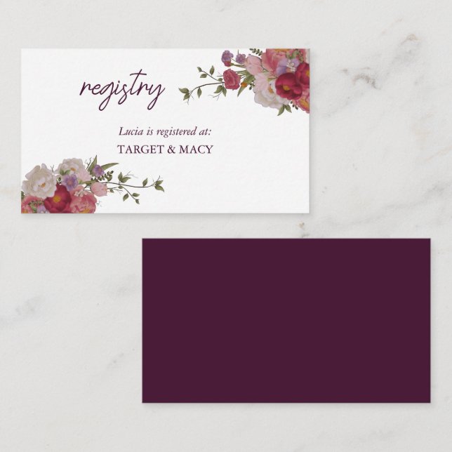 Cartes de registre de douche de mariage à fleurs d (Devant / Derrière)