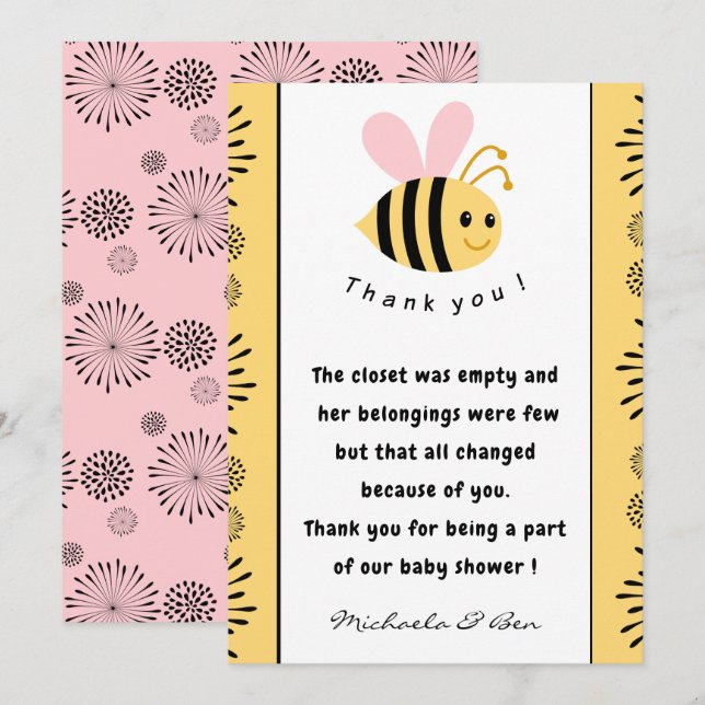 Cartes de remerciement abeille Douce comme peut êt (Devant / Derrière)
