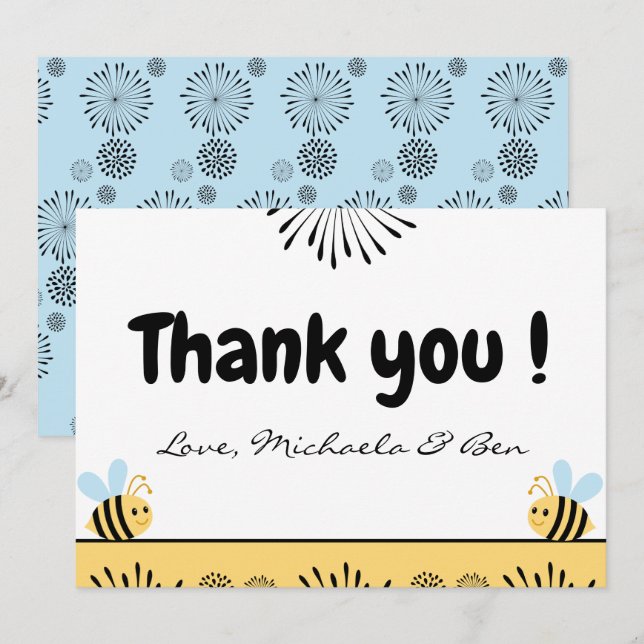 Cartes de remerciement abeille Douce comme peut êt (Devant / Derrière)