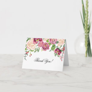 Cartes de Remerciement Aquarelle Fleur de Rose Bou