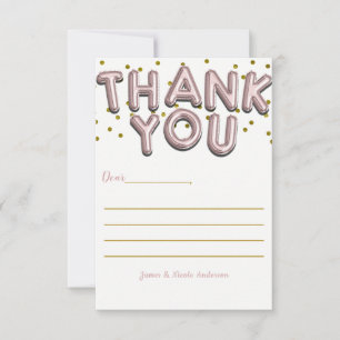 Cartes de remerciement avec ballons rose gold et c