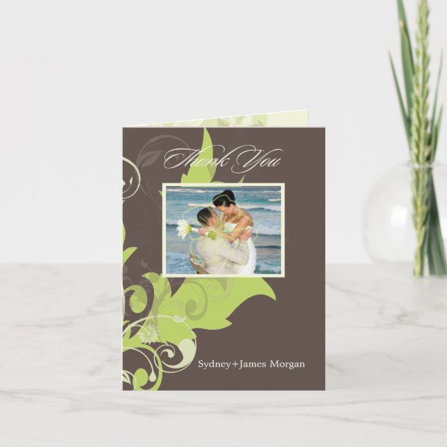 Cartes de remerciement avec feuilles décoratives / (Devant)