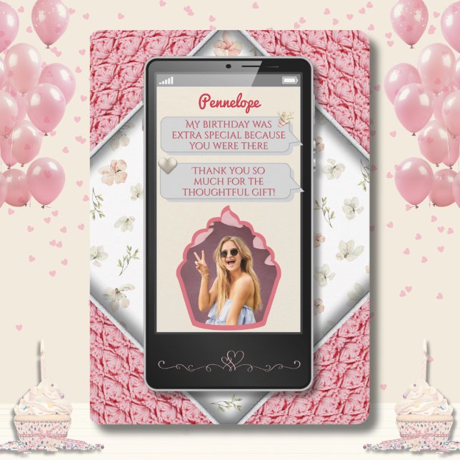Cartes de remerciement avec message textile rose t (Fun Pink Knitted Text Message Thank You Cards)