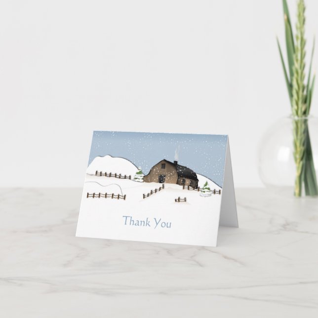 Cartes de remerciement Barn Rustique d'Hiver (Devant)
