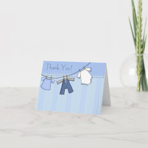 Cartes de remerciement bébé linge à linge bleu
