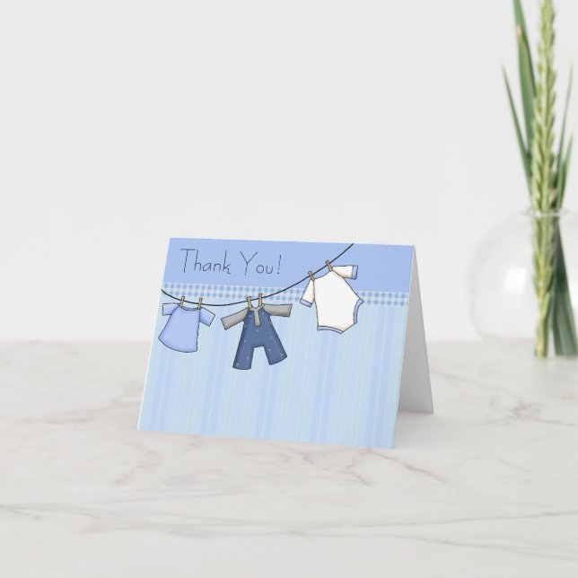 Cartes de remerciement bébé linge à linge bleu (Devant)
