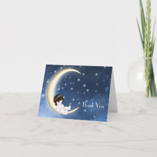 Cartes de remerciement Bébé Lune Jaune Bleue