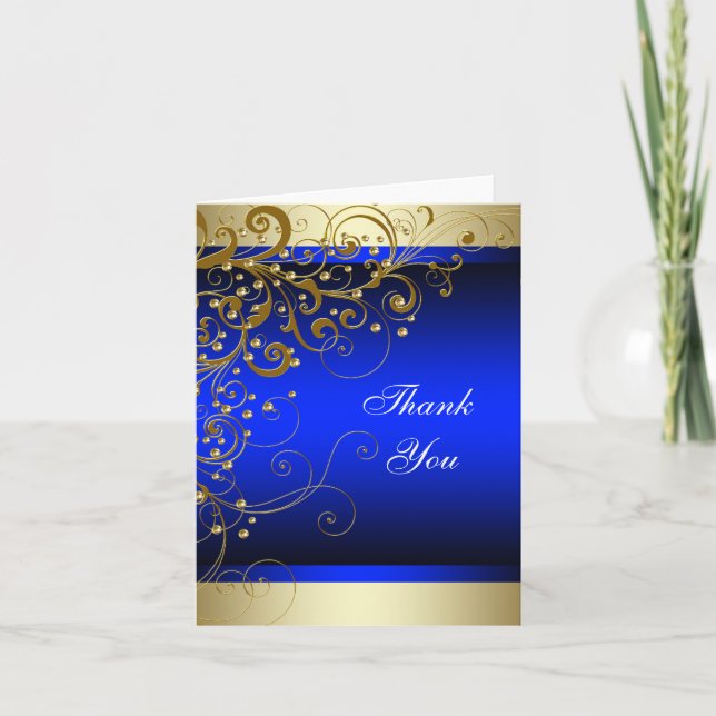 Cartes de remerciement bleu royal or (Devant)