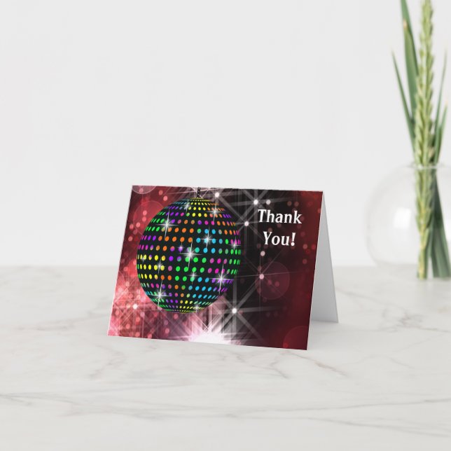 Cartes de remerciement boule disco rouge (Devant)