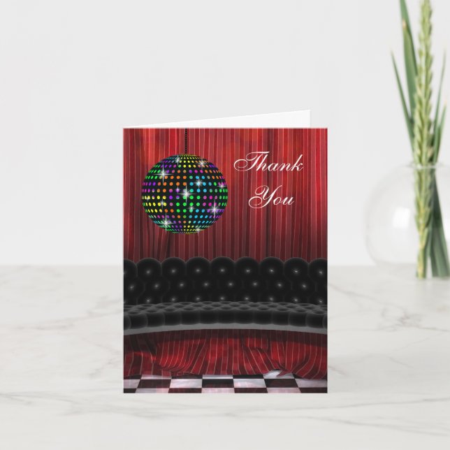 Cartes de remerciement boule disco rouge noir (Devant)