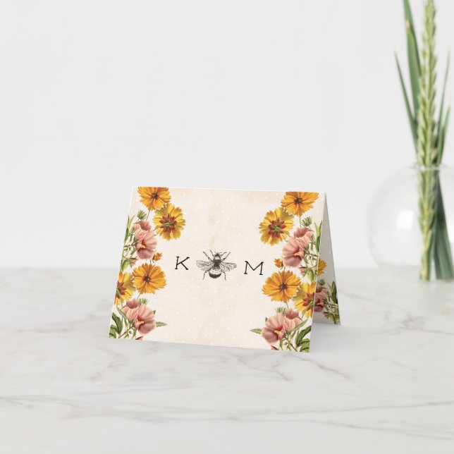 Cartes de remerciement Bumble Bee avec monogramme (Devant)