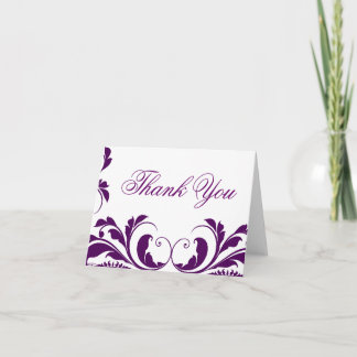 Cartes de remerciement chic en damas violet floris