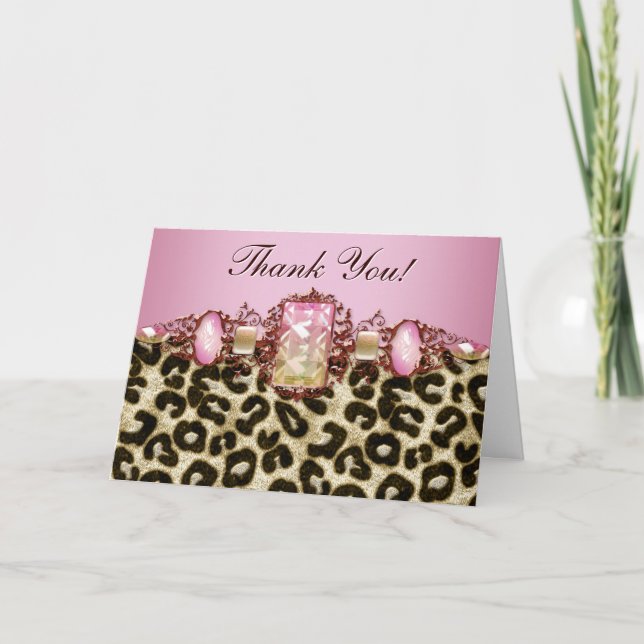 Cartes de remerciement chic rose léopard (Devant)