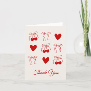 Cartes de remerciement Cœur et Ruban Rouge Cerise