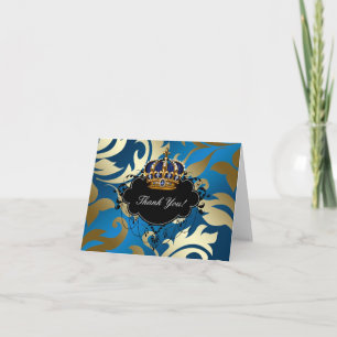 Cartes de remerciement Couronne de bijoux Bleu Or