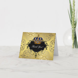 Cartes de remerciement Couronne Prince Bleu Or de 