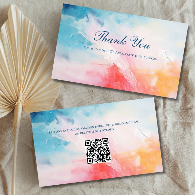 Cartes de remerciement d'affaires à code QR abstra (Abstract Business Card Thank you card with QR Code Blue Pink Yellow Red)