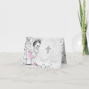 Cartes de remerciement de baptême fille gris rose