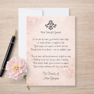 Cartes de remerciement de condoléances avec poème 