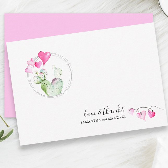 Cartes de remerciement de la Saint-Valentin Cactus (Flat thank you cards watercolor Valentines art by Victoria Grigaliunas of Do Tell A Belle)
