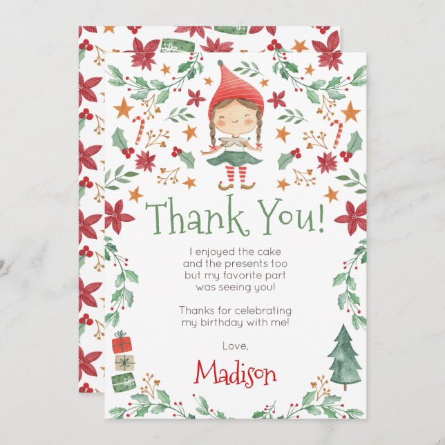 Cartes de remerciement de lutin de Noël (Devant / Derrière)