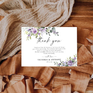 Cartes de remerciement de mariage à fleurs violett