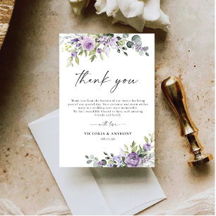 Cartes de remerciement de mariage à fleurs violett