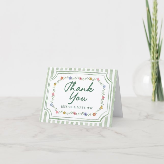 Cartes de remerciement de mariage à rayures vertes (Devant)