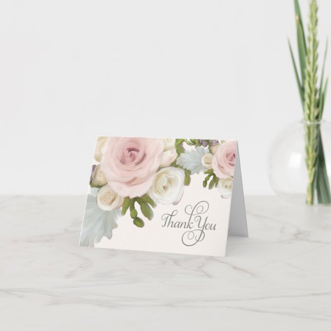 Cartes de remerciement de mariage aquarelles roses (Devant)