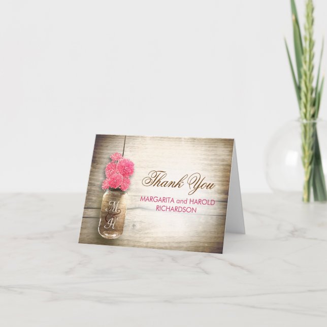 Cartes de remerciement de mariage avec fleurs rose (Devant)