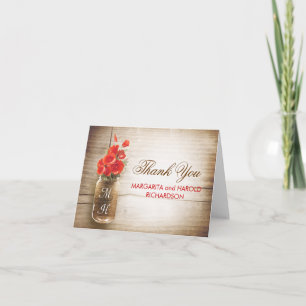 Cartes de remerciement de mariage avec fleurs roug
