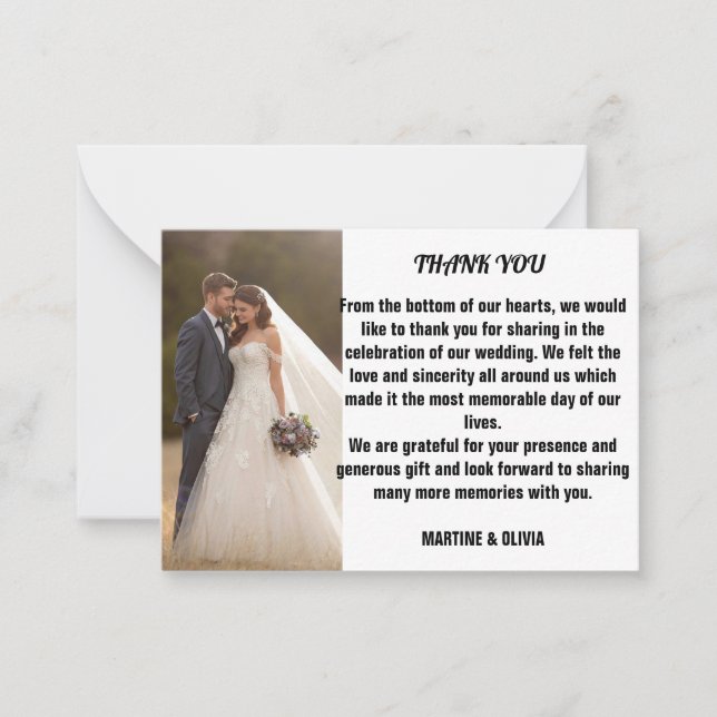Cartes de remerciement de mariage avec message (Devant)