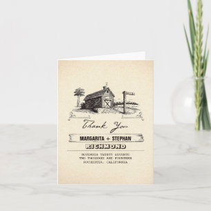 Cartes de remerciement de mariage de grange de cam