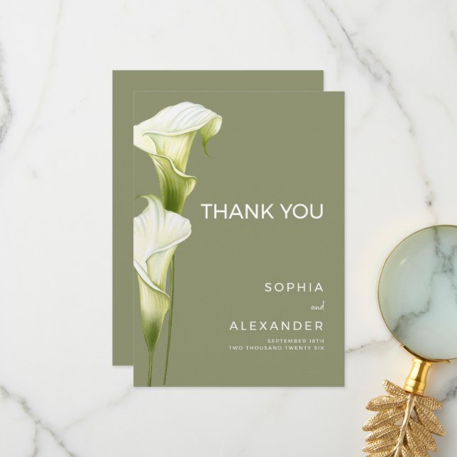 Cartes de remerciement de mariage "Delicate Calla  (Devant/Arrière en situation)