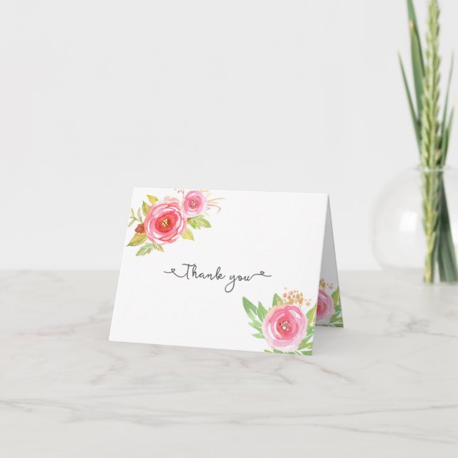 Cartes de remerciement de mariage floral rose 3605 (Devant)