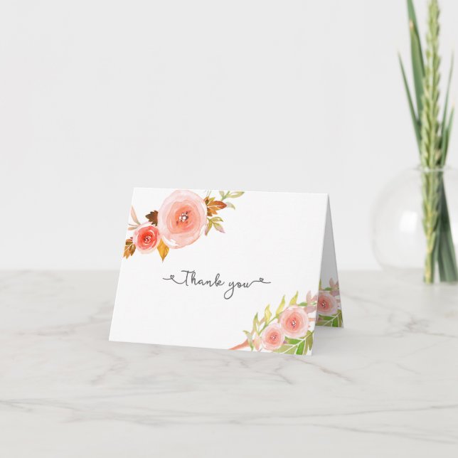 Cartes de remerciement de mariage Floral rose pour (Devant)