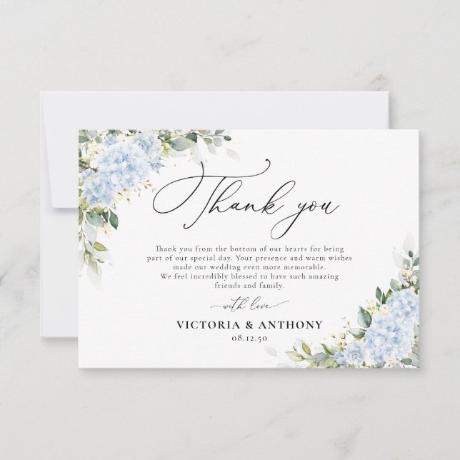 Cartes de remerciement de mariage florales Hydrang (Devant)