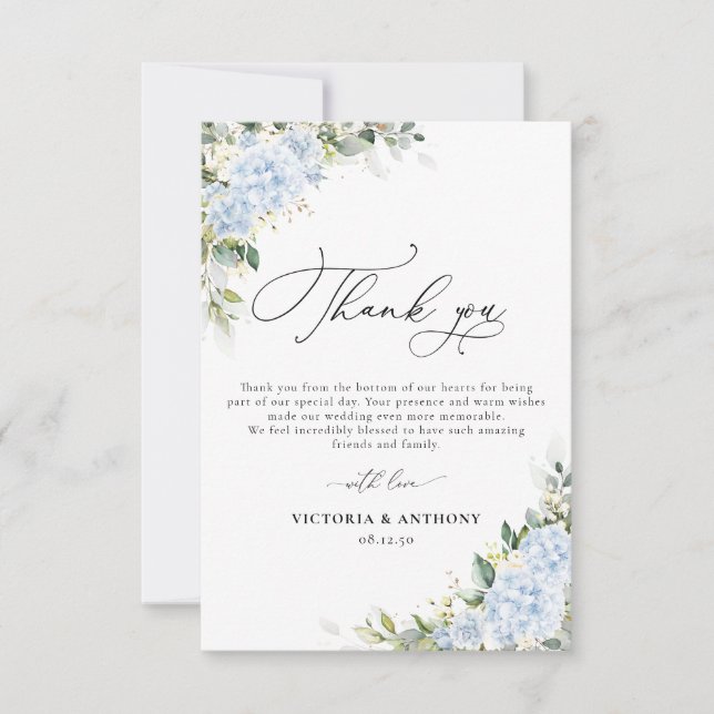 Cartes de remerciement de mariage florales Hydrang (Devant)