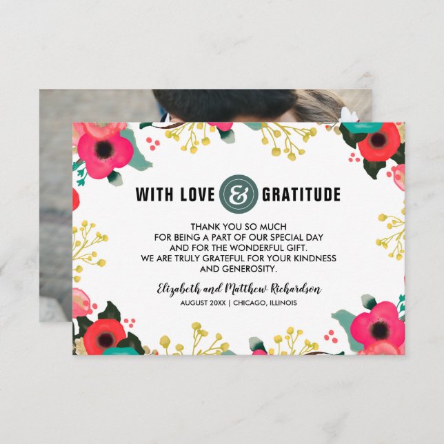 Cartes de remerciement de mariage florales moderne (Devant / Derrière)